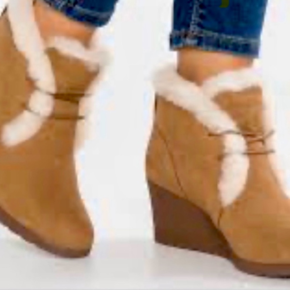 UGG Jeovana Tan and Cream Wedge Boots